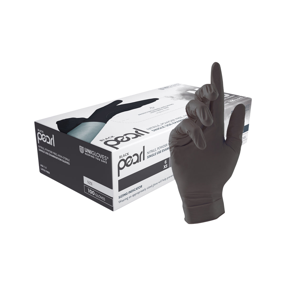 Boite de 100 gants Unigloves Black Pearl nitrile - Noir