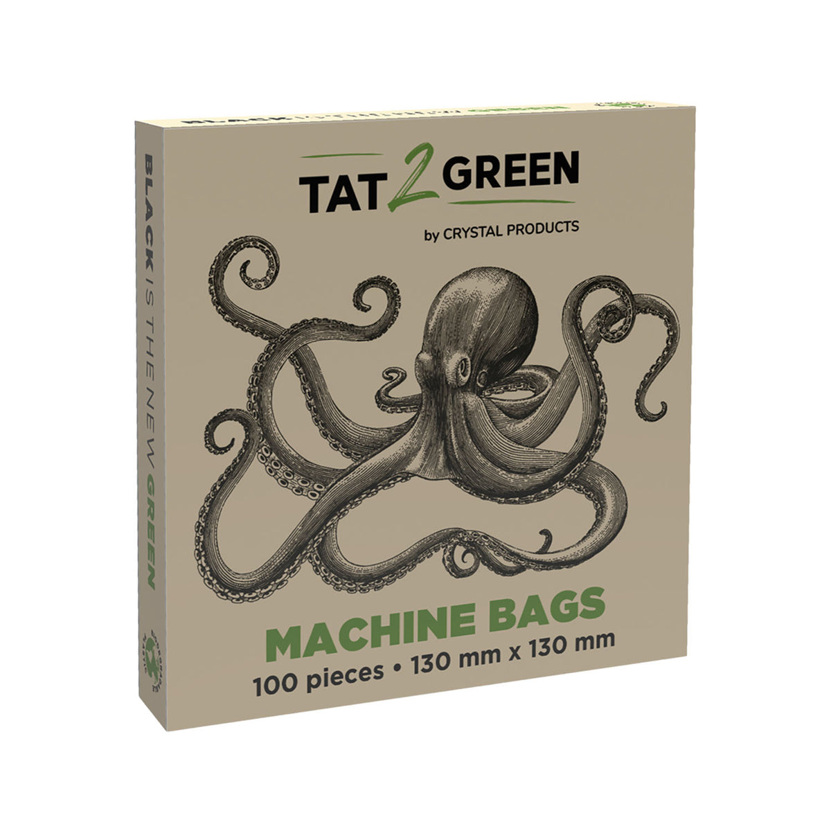 Boîte de 100 Tat2Green - Sacs de protection pour Machines Noirs - 130mm x 130mm