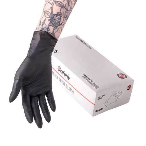 Boîte de 100 gants en latex noirs Saferly - Caisse de 10
