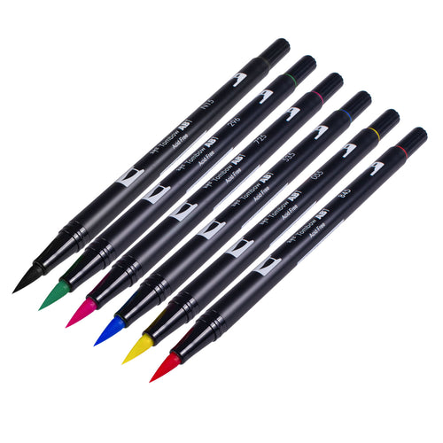 Assortiment 6 Feutres-Pinceaux Deux Embouts Tombow