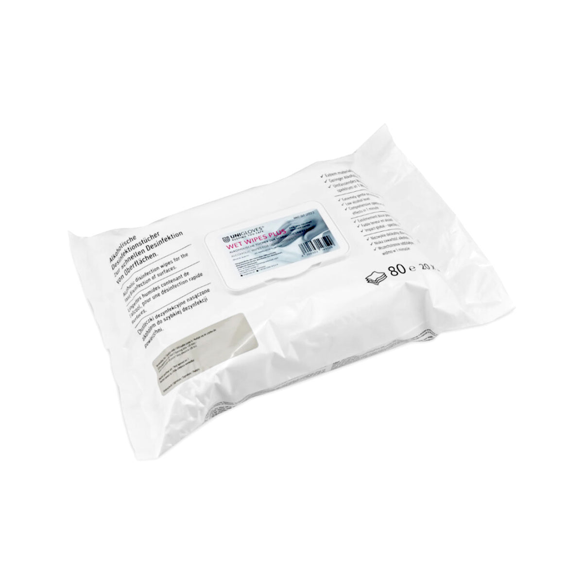 Pack de 80 lingettes Unigloves Wet Wipes Plus sans aldéhyde (250 x 250 mm)
